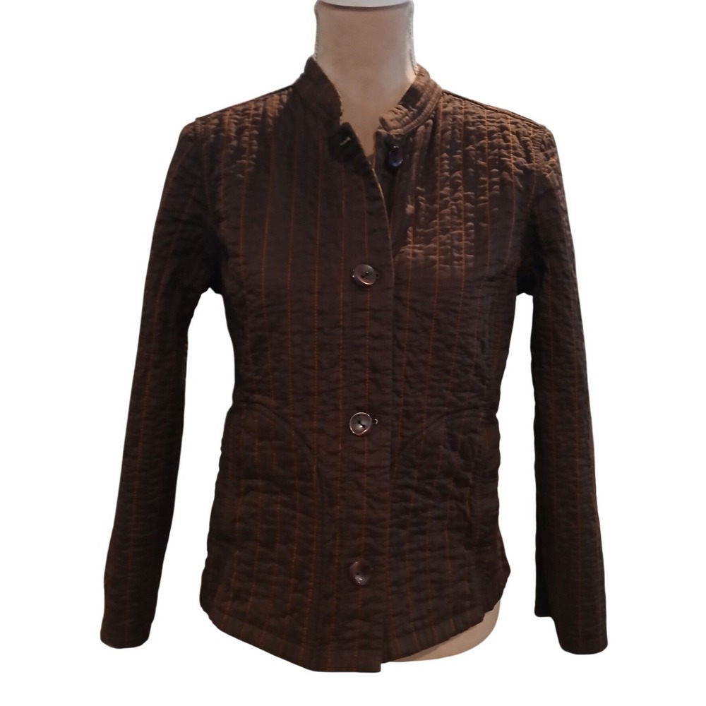 Reversible Quilted Plaid Button Front Jacket Oran… - image 9